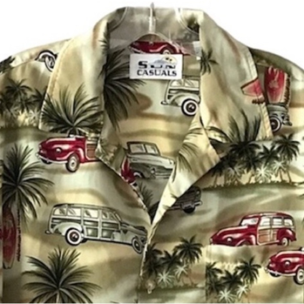 Sun Casuals Hawaiian Shirt Retro Woody Cars Button Up XL
